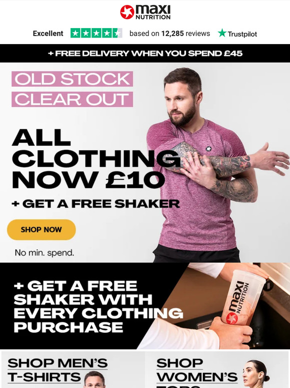 All clothing now £10 + FREE shaker