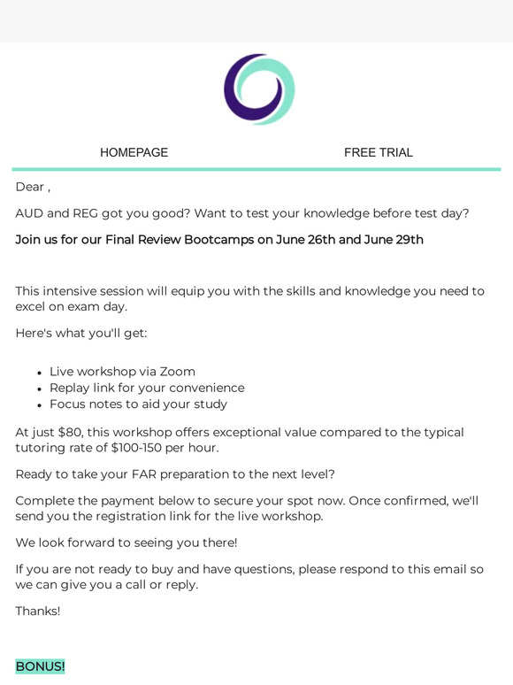 REG and AUD Bootcamps+ BONUS!!!