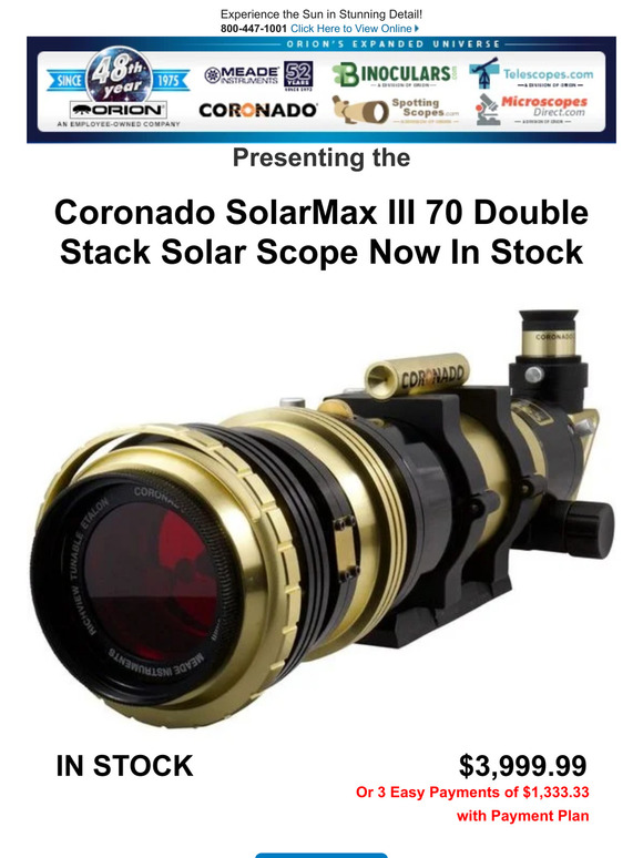 Now In Stock - Coronado SolarMax III 70 Double Stack Solar Scope