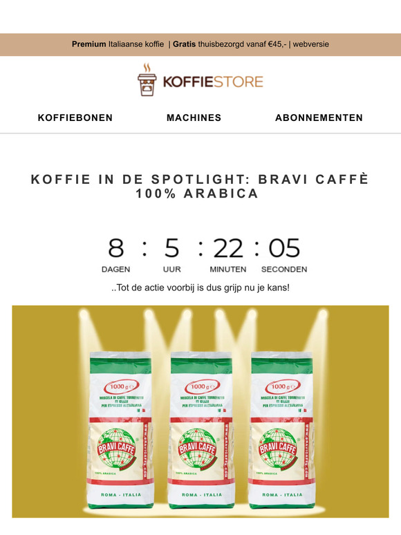 Korting op 3kg Bravi Caffè 100% Arabica koffiepakket☕
