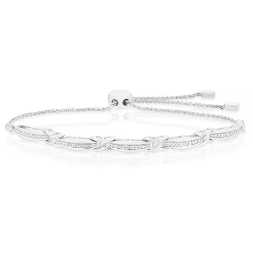 Sterling Silver Kiss Diamond Bolo Bracelet