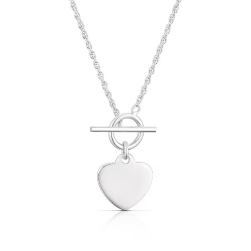 Sterling Silver T-Bar Heart Rope Chain Pendant Necklace
