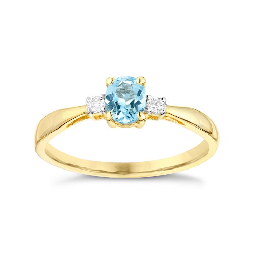 9ct Yellow Gold Aquamarine & Diamond Ring