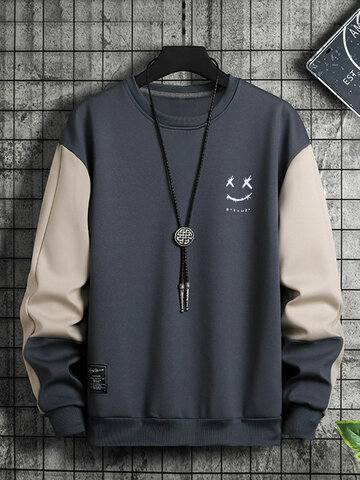 Smile Print Patchwork Sweatshirts