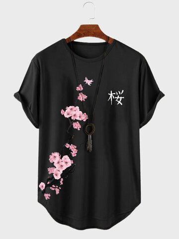 Cherry Blossoms Curved Hem T-Shirts