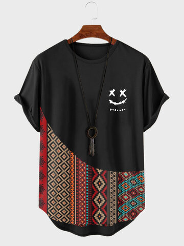 Smile Geo Curved Hem T-Shirts