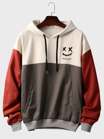 Smile Print Patchwork Hoodies