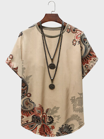 Ethnic Floral Curved Hem T-Shirts