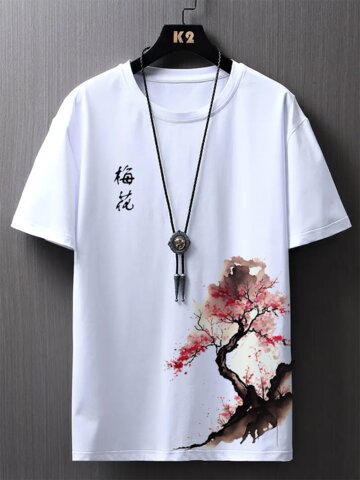 Ink Plum Bossom Print T-Shirts