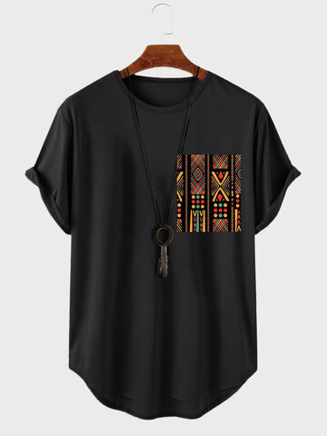 Colorful Geo Curved Hem T-Shirts