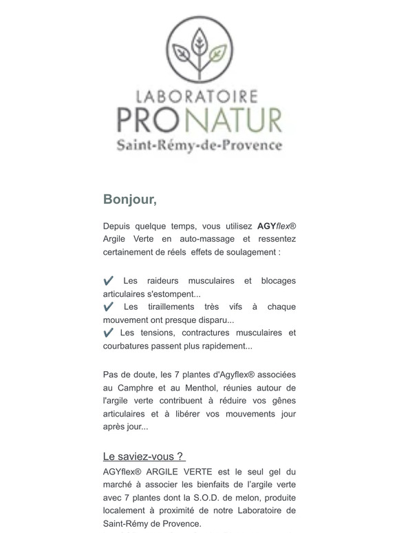 Jusqu'à 3 AGYflex® ARGILE VERTE offerts !
