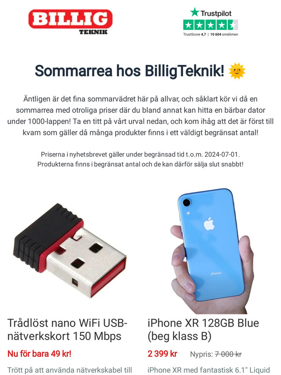 Sommarrea med superpriser hos BilligTeknik!