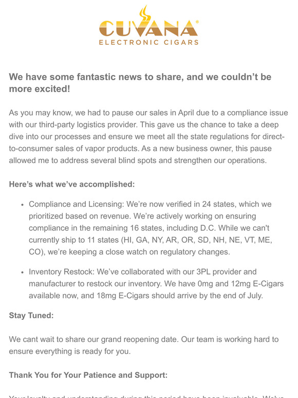 Exciting News - Cuvana is Almost Back!
