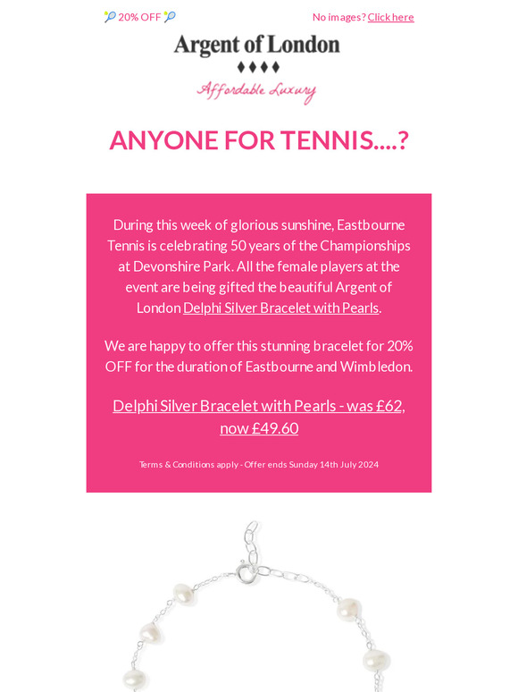 Anyone for tennis....& 20% off our Delphi Bracelet!