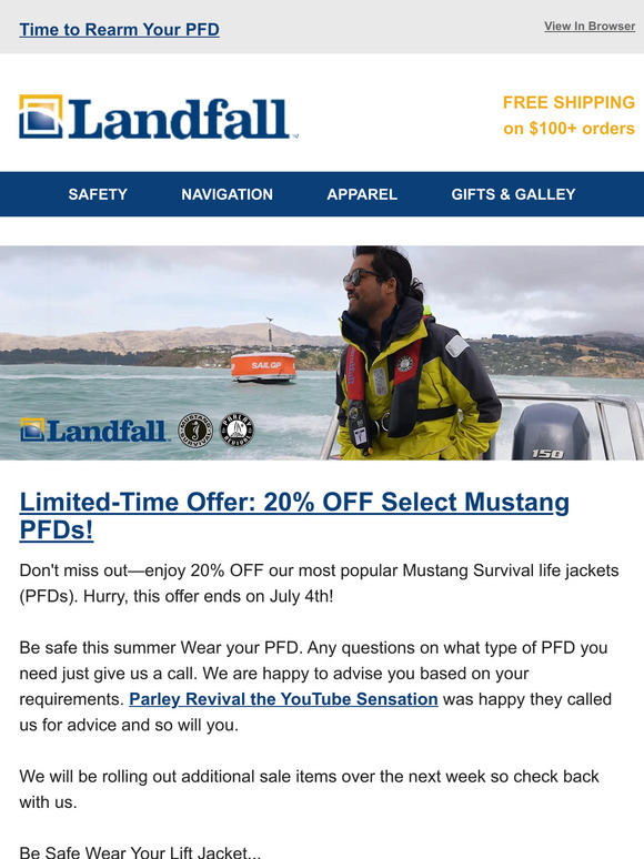 Mustang PFDs 20% OFF @ Landfall