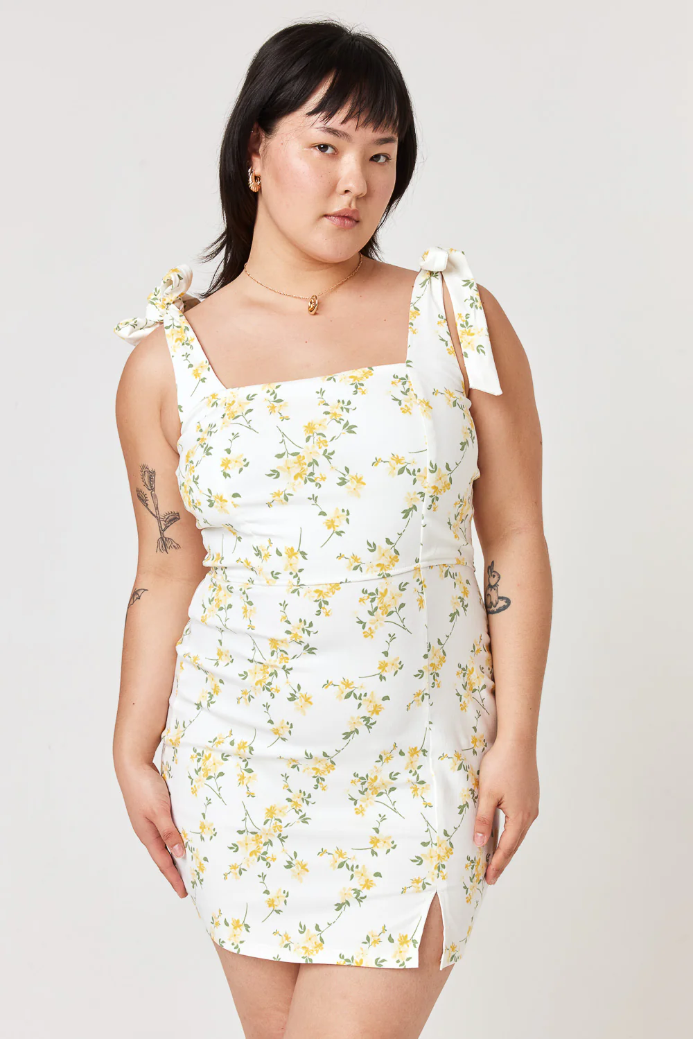 Image of White Yellow Floral Slim Dress