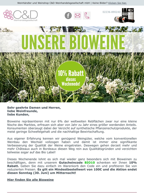 10% Rabatt auf alle Bioweine!