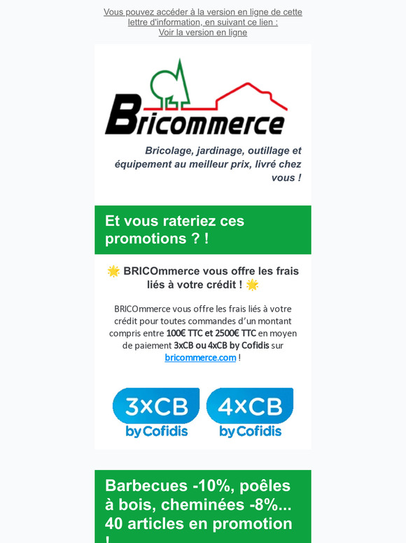 C'est les soldes, barbecues, cheminées, poêles à bois, pergola, carport, auvents...faites vous plaisir...