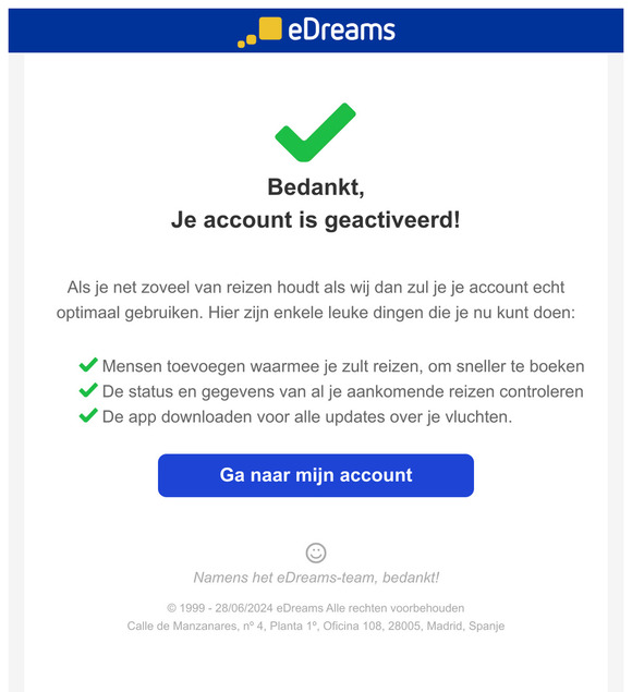 Bedankt voor je aanmelding bij eDreams