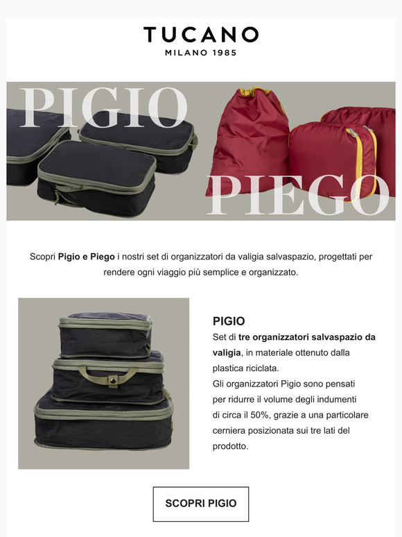 Viaggia con Pigio e Piego gli organizzatori da valigia salvaspazio