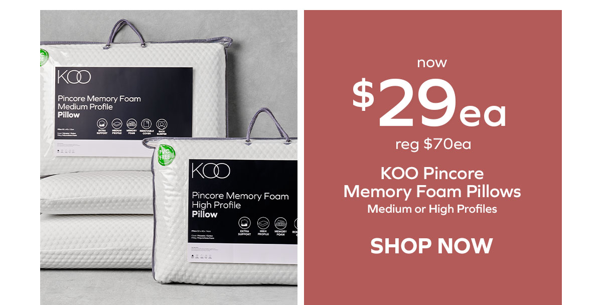 $29ea KOO Pincore Memory Foam Pillows