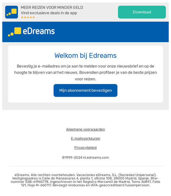 Welkom bij Edreams. Bevestig je e-mailadres