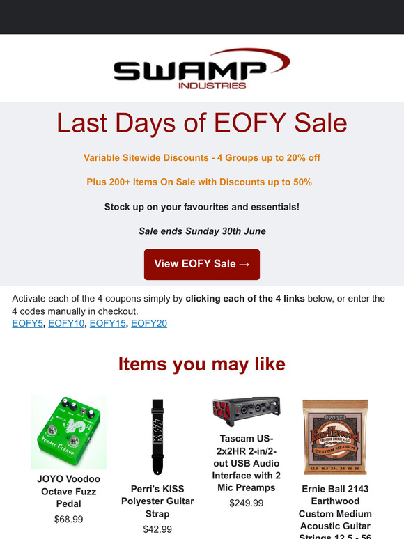 Last Days of EOFY Sale ⏰ Sitewide Discounts - from 5% to 20% off 🎸🎙️ 🎹
