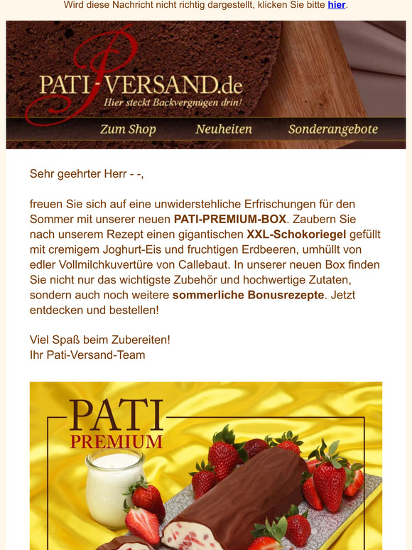 Verführerischer Schokoriegel im XXL-Format - Die neue PATI-PREMIUM-BOX ist da! 🎁🎀