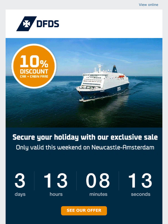 📢 Last chance for 10% discount this summer on Newcastle-Amsterdam ⛴️
