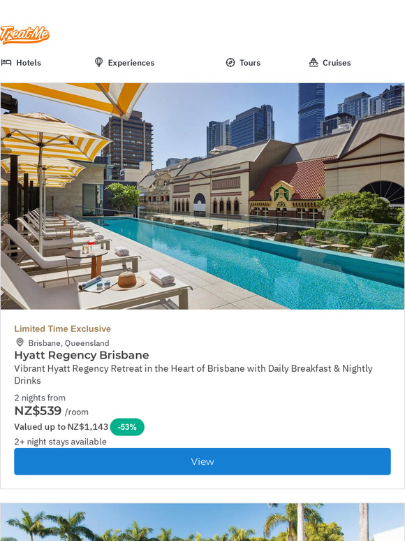 Treatme Experience Days: Hyatt Regency Brisbane w. Breakfast & Nightly ...