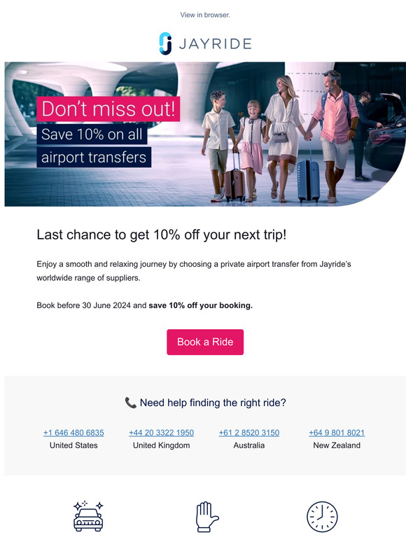 Don’t miss out! Save 10% on all airport transfers worldwide