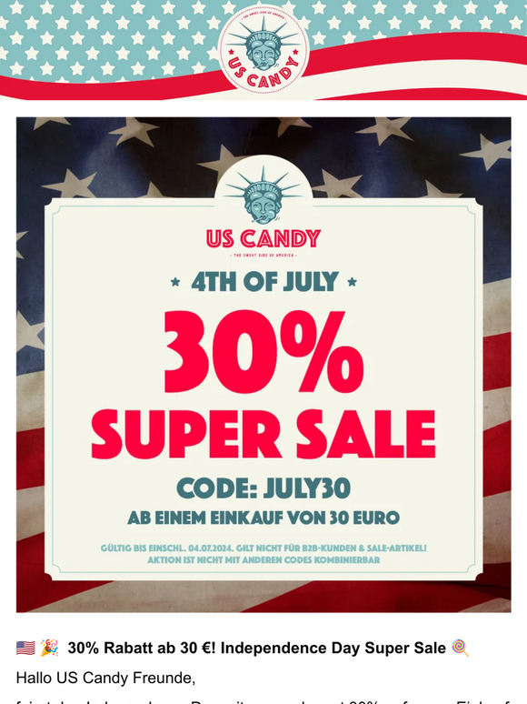 30% Rabatt auf ALLES - 4th of July SUPER SALE! 🎉🍭