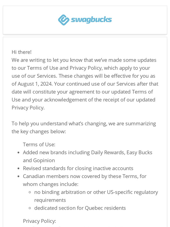 Update to our Terms of Use and Privacy Policy