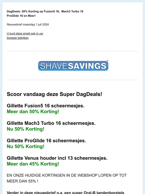 DagDeals -50%! Gillette Fusion5 16, Mach3 Turbo 16, ProGlide 16, Venus houder incl 13 en Meer!