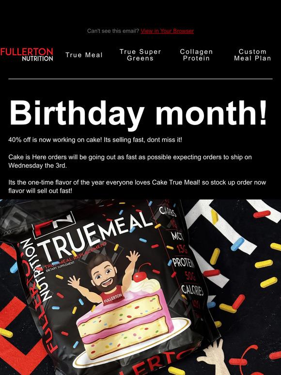 40% off cake True Meal now works