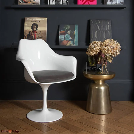 The Saarinen Tulip Fiberglass Arm Dining Chair