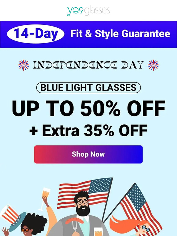 🎉 Independence Day Sale: Up to 50% Off + Extra 35% Off Blue Light Glasses!