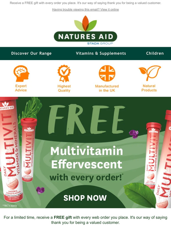 🎁 Get a Free Gift with Every Natures Aid Order this month!