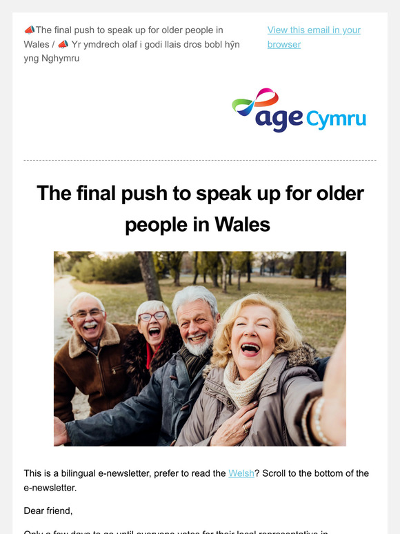 📣The final push to speak up for older people in Wales / 📣 Yr ymdrech olaf i godi llais dros bobl hŷn yng Nghymru