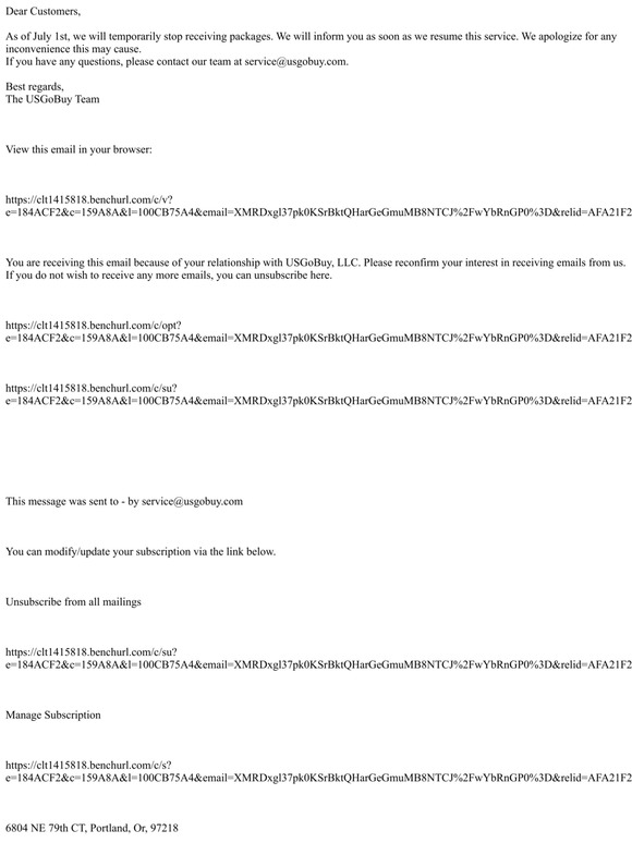 USGOBuy— Temporarily stop receiving packages