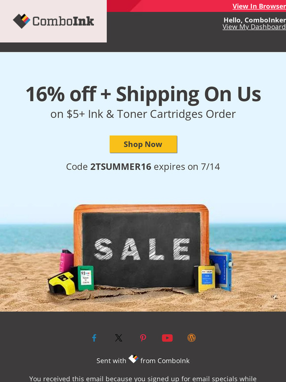 Your  ink order with 16% off is ready now.