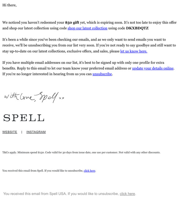 Your $50 gift expires soon… or is this goodbye?