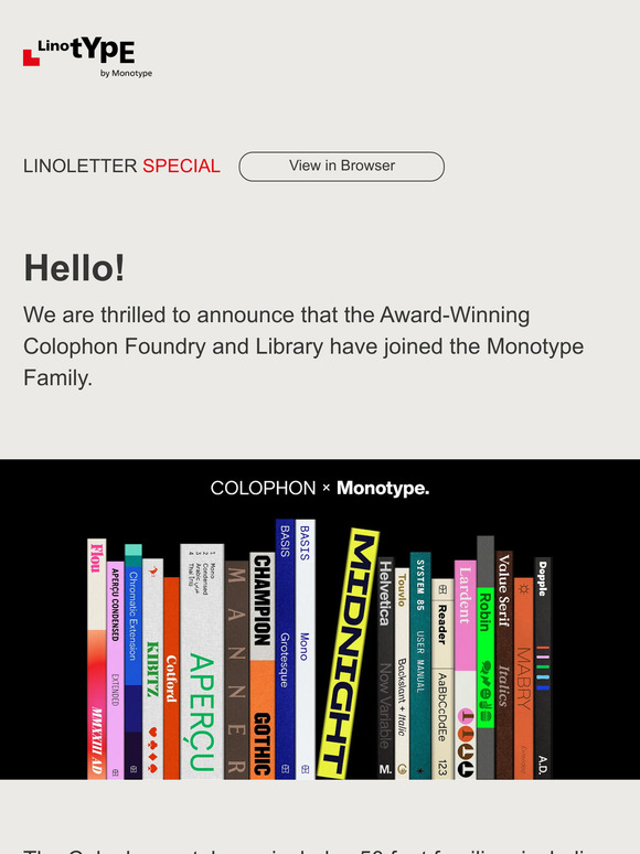Colophon Library Joins the Monotype Family