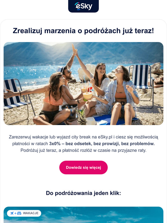 Nowość! 💥 Raty 3x0% na Twoje podróże z eSky.pl