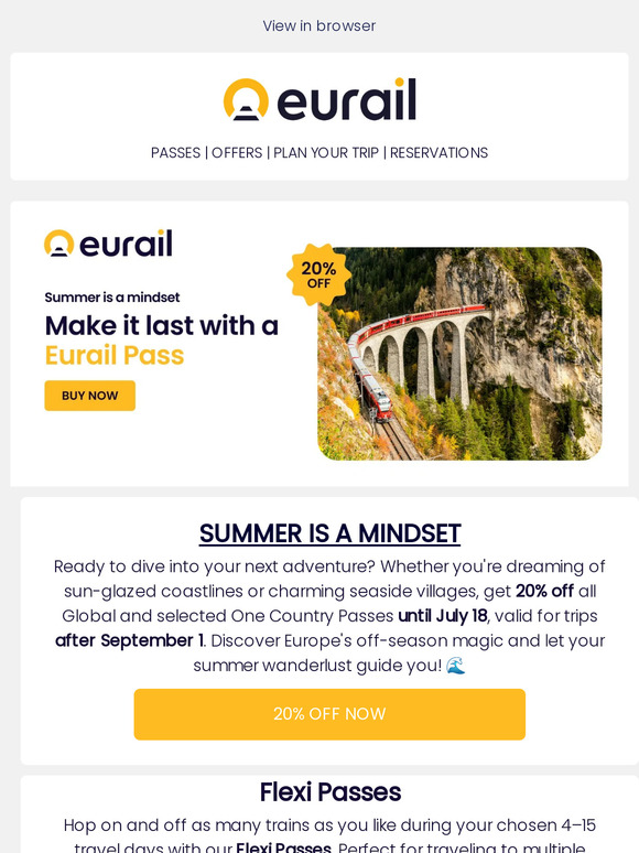 SALE: 20% off selected Eurail Passes! 🚂