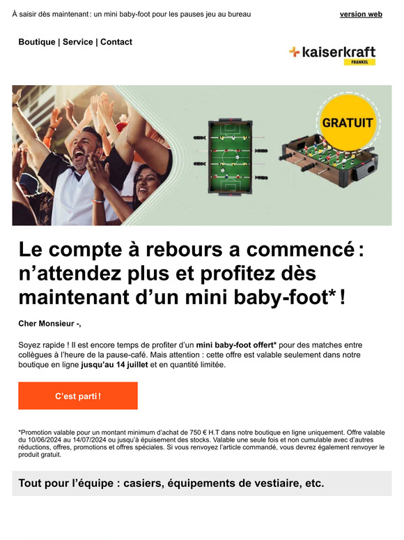 Vous avez encore jusqu’au 14 juillet pour profiter d’un mini baby-foot offert