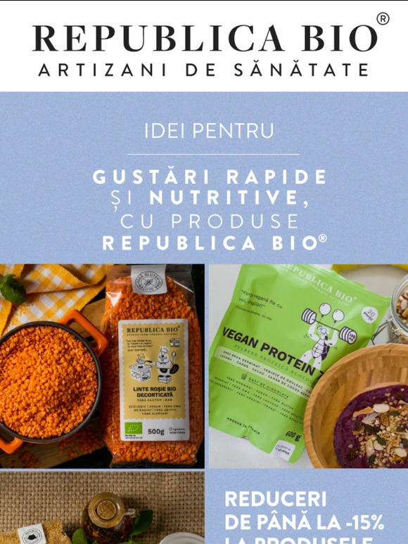 📣 Produse Republica BIO pentru gustări și rețete lejere cu reducere de până la -15%