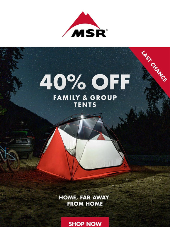 Last Chance to Save 40% on MSR Tents