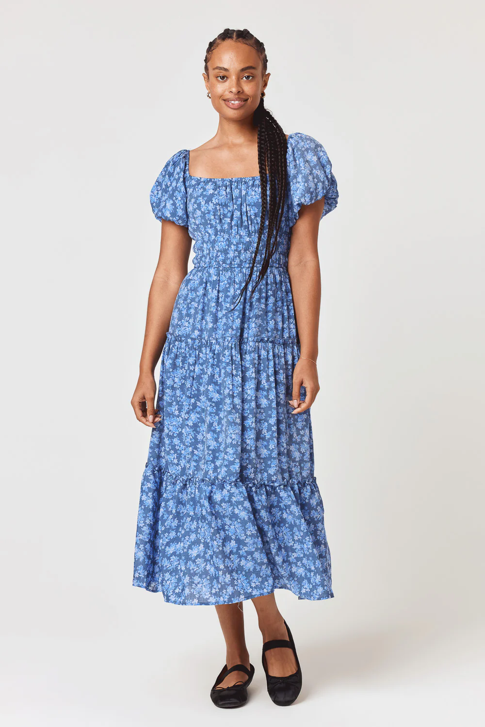 Image of Blue Floral ON&OFF Shoulder Midi Dress