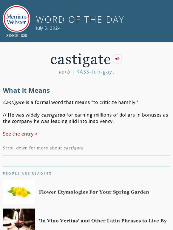 Merriam-Webster: Castigate - plus, Flower Etymologies For Your Spring ...